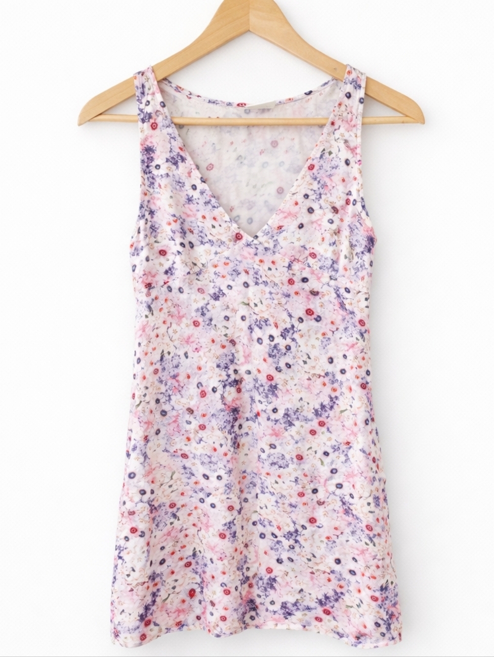 Sunday Best Aritzia Floral Mini Dress XS Pink Purple Sleeveless V-Neck
